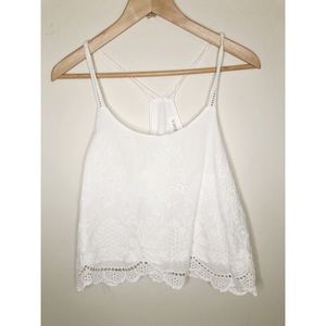 Forever 21 White Embroidered Tank